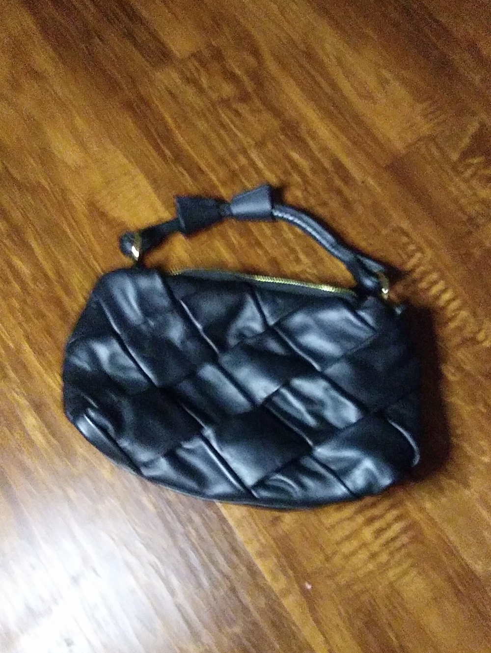 Valentina Quilted Black Wristlet Clutch with Bow Strap